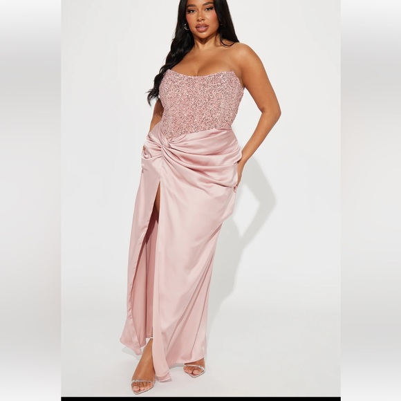 Clara Sequin Satin Gown - Pink - Picture 1 of 8